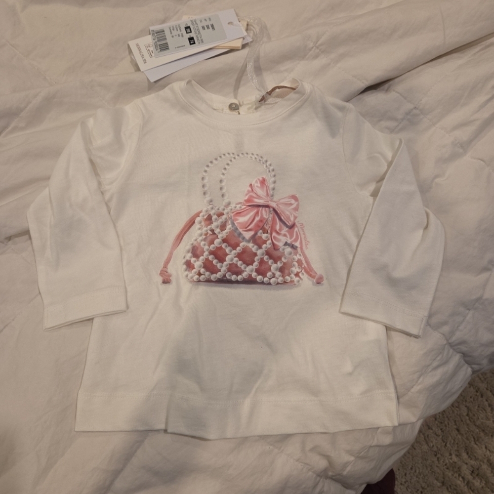 MONA LISA White Long-Sleeve Top with Pink Purse Graphic